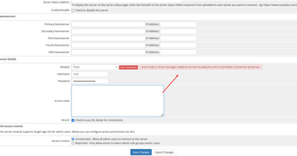plesk panel whmcs 8443 port sorunu